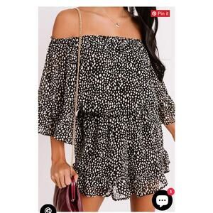 035 ee:some Preston Animal Print Romper Black Cream Off Shoulder Size L